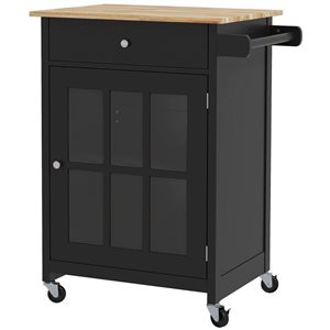 HOMCOM 34 H x 26 L x 19-in W Black MDF Base with Wood Top Rolling Kitchen Cart w/ Drawer and Towel Rack