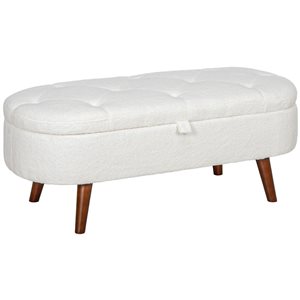 HOMCOM 45 W x 18.5 D x 18-in H White Boucle Fabric Upholstered Storage Bench w/ Wood Legs