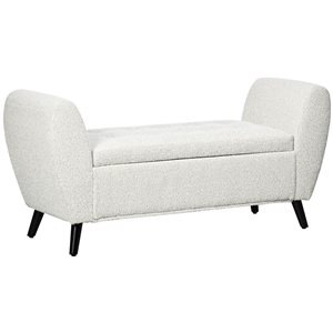 HOMCOM 55 W x 19 D x 27-in H White Cream Polyester Upholstered Modern Storage Bench with Arms