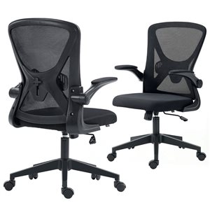 Vinsetto Black Mesh Fabric Office Chair on Wheels w/ Lumbar Back Support and Flip-Up Armrests