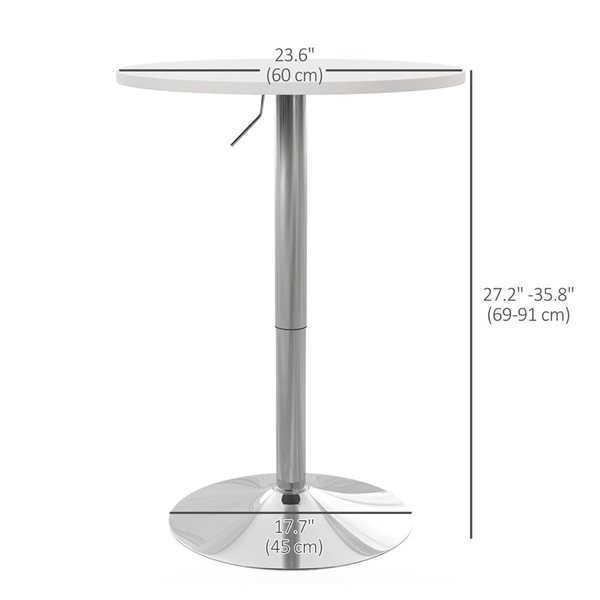 HOMCOM White Round 24-in Fixed Adjustable Bar Table w/ Swivel Top