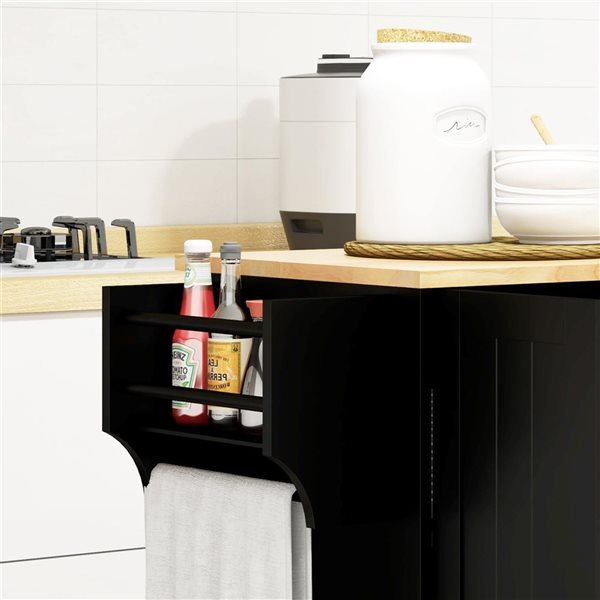 HOMCOM 36 H x 52 L x 18-in W Black MDF Base with Solid Wood Top Rolling Kitchen Island