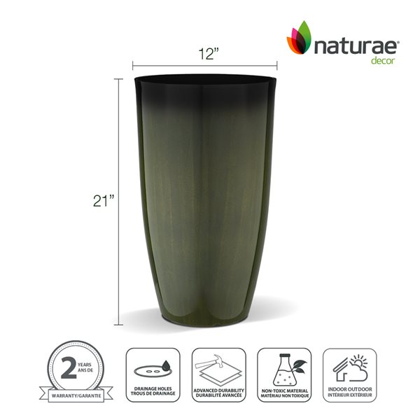 Naturae Decor Large Plastic Planter 12 x 21-in Dark Green - 2/Pk