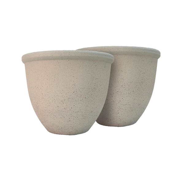 Naturae Decor Medium Plastic Planter 12 x 9-in - Beige Stone Finish - 2/Pk