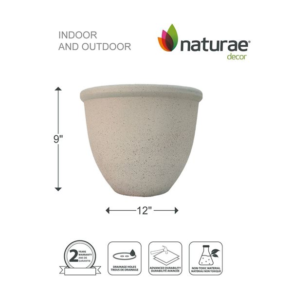 Naturae Decor Medium Plastic Planter 12 x 9-in - Beige Stone Finish - 2/Pk