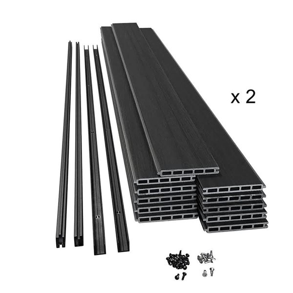 Slipfence Set of 2 6-ft Charcoal Horizontal Composite Fence Panels