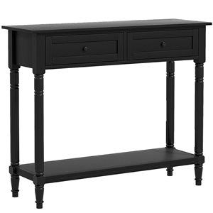 Table console d'entrée moderne par HOMCOM 39 po l. MDF noir avec 2 tiroirs et étagère de rangement