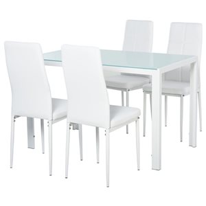 Ensemble de salle à manger 5 mcx HOMCOM avec table rectangulaire en verre et 4 chaises, blanc