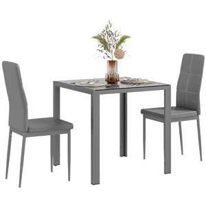 Ensemble de salle à manger HOMCOM avec table rectangulaire en verre et 2 chaises, gris