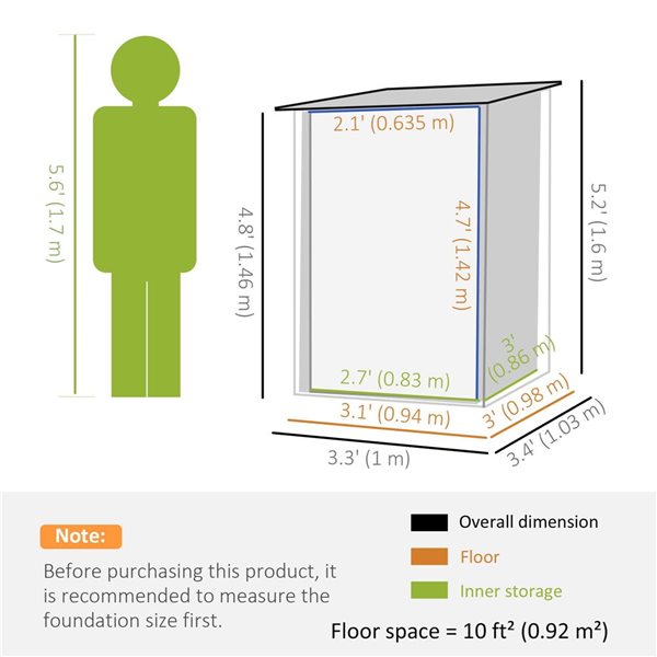 Outsunny 3.3 x 3.4-ft Lean-to Garden Storage Shed