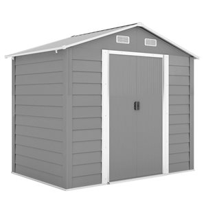 Abri de jardin Outsunny de 7,7 pi x 6,9 pi x 6,4 pi gris clair