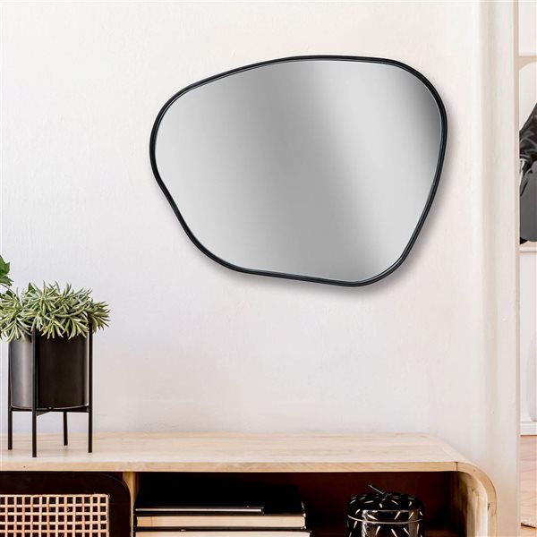 iH casadécor 28 L x 35-in W Irregular Black Wooden Framed Wall Mirror