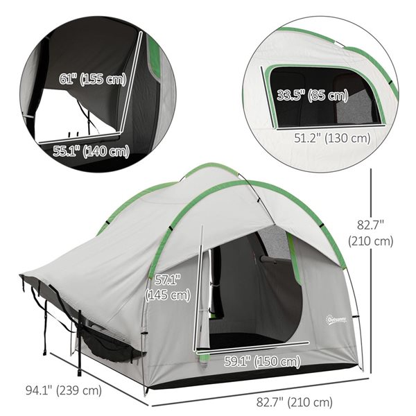 Outsunny Grey and Green 2000mm Waterproof Car Tent with 3 Doors