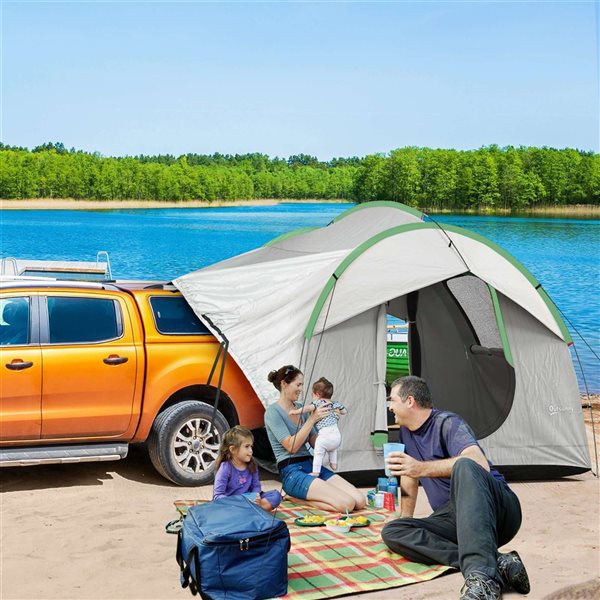 Outsunny Grey and Green 2000mm Waterproof Car Tent with 3 Doors
