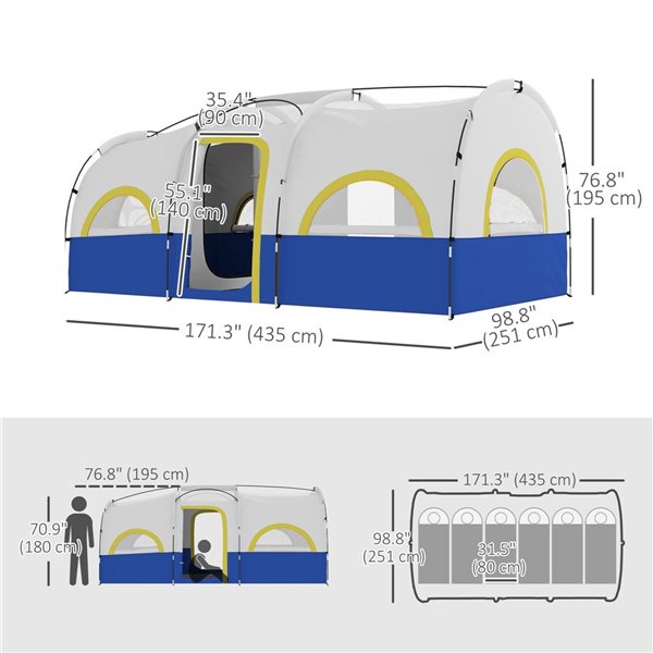 Outsunny Blue 4-6 Person Camping Tent with Sewn in Groundsheet