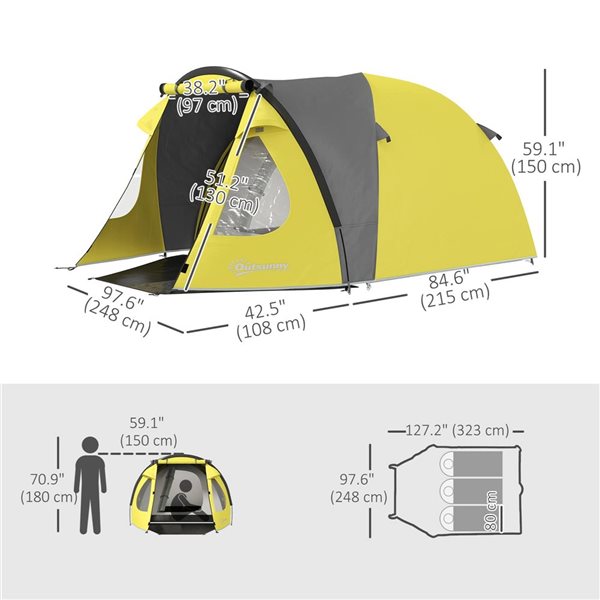 Outsunny 3-4 Person Camping Tent with Porch