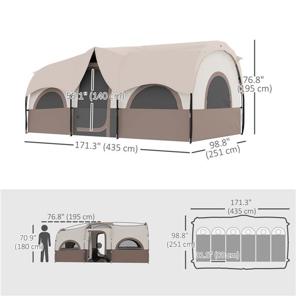Outsunny Khaki 4-6 Person Camping Tent with Sewn in Groundsheet