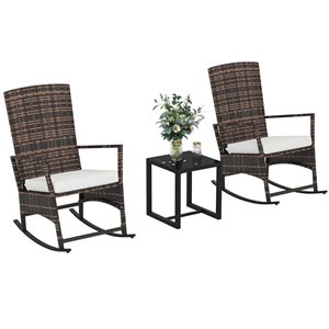 Ensemble bistro en osier synthétique Outsunny 3 mcx avec dossiers ajustables, blanc