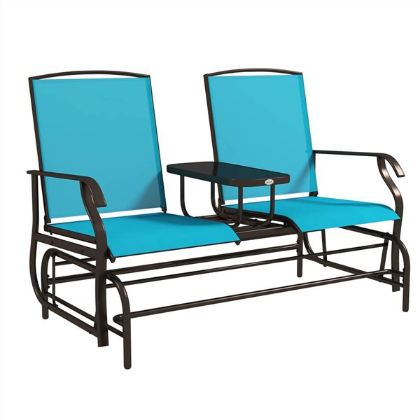 Outsunny 2-Seat Outdoor Glider Rocking Chair w/ Centre Table - Blue 84A ...