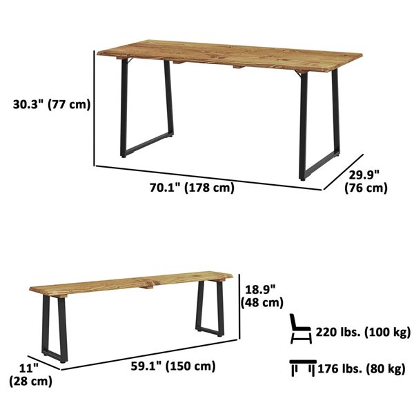 Table et bancs de pique-nique pour 6 personnes Outsunny avec trou pour parasol de terrasse