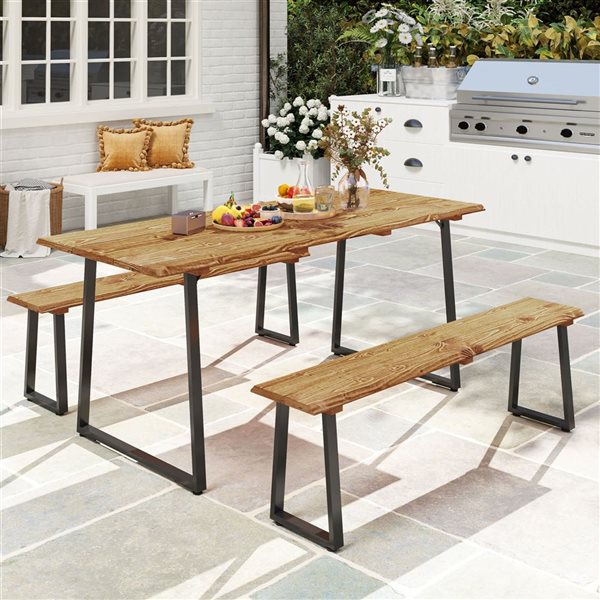 Table et bancs de pique-nique pour 6 personnes Outsunny avec trou pour parasol de terrasse