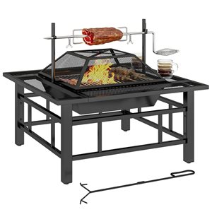 Outsunny Square Outdoor Fire Pit w/ Poker - Black