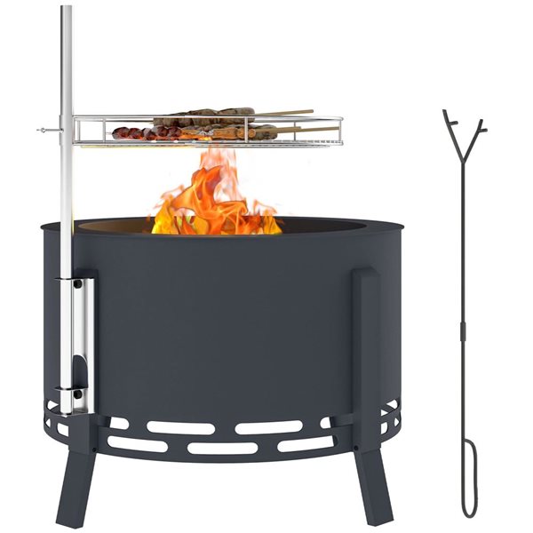 Outsunny Round Outdoor Fire Pit w/ Poker - Black