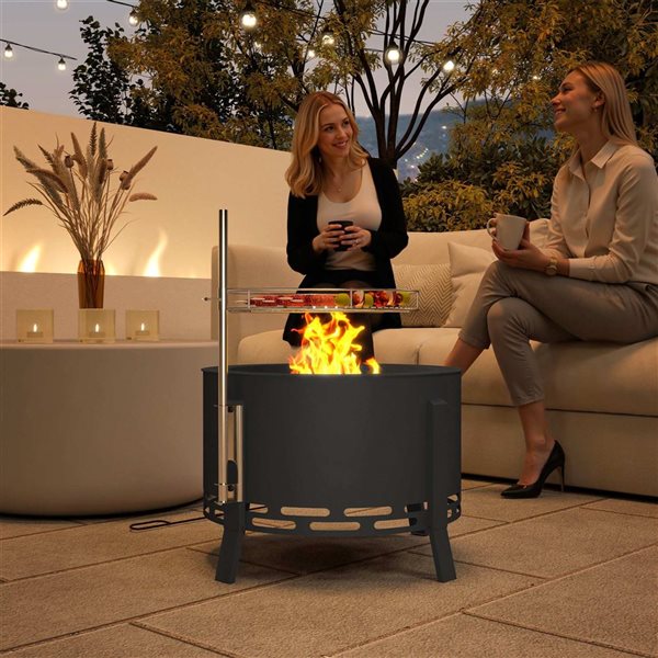 Outsunny Round Outdoor Fire Pit w/ Poker - Black