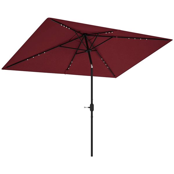 Outsunny 9.7-ft Patio Umbrella w/ LED and Tilt Function - Wine Red