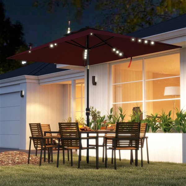 Outsunny 9.7-ft Patio Umbrella w/ LED and Tilt Function - Wine Red