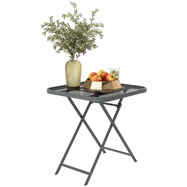 Outsunny Folding Outdoor Patio Table w/ Rattan-Like Top - Grey 84G ...