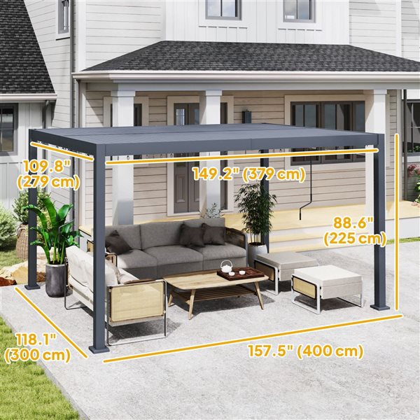 Outsunny 10 x 12-ft Aluminum Pergola w/ Adjustable Roof Louvers - Grey