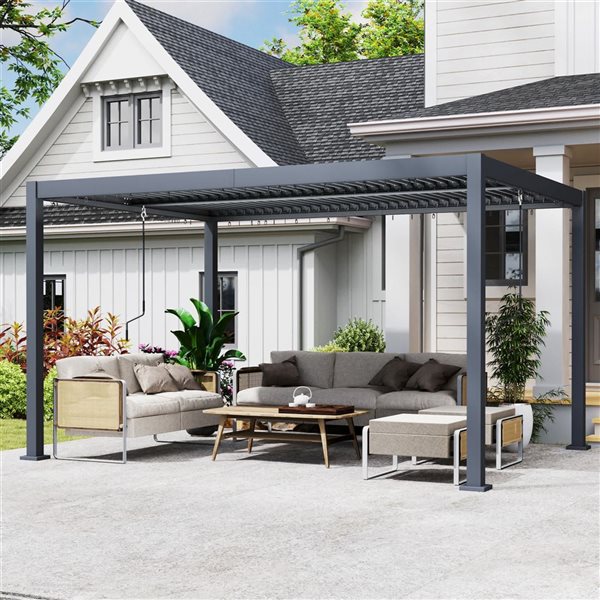 Outsunny 10 x 12-ft Aluminum Pergola w/ Adjustable Roof Louvers - Grey