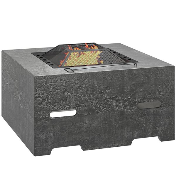 Outsunny Square Outdoor Fire Pit w/ Lid and Poker - Grey
