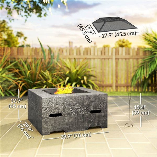 Outsunny Square Outdoor Fire Pit w/ Lid and Poker - Grey