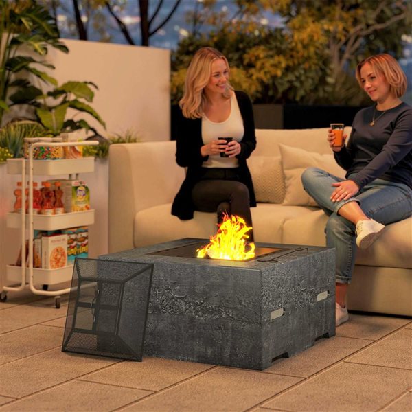 Outsunny Square Outdoor Fire Pit w/ Lid and Poker - Grey