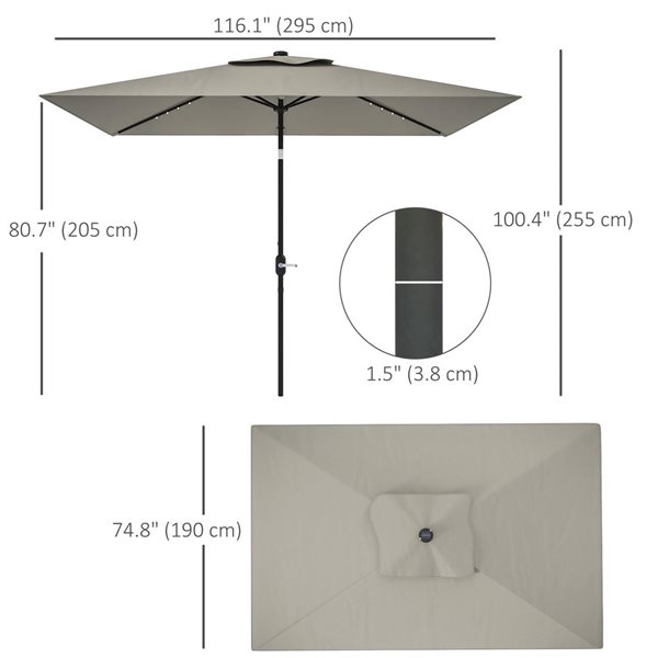 Outsunny 9.7-ft Patio Umbrella w/ LED and Tilt Function - Light Grey