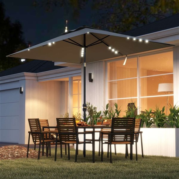 Outsunny 9.7-ft Patio Umbrella w/ LED and Tilt Function - Light Grey