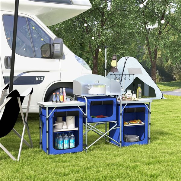 Outsunny Folding Aluminum Camping Table - Blue