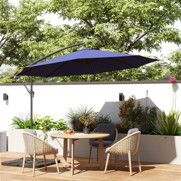 Outsunny 9.6-ft Offset Patio Umbrella - Navy Blue