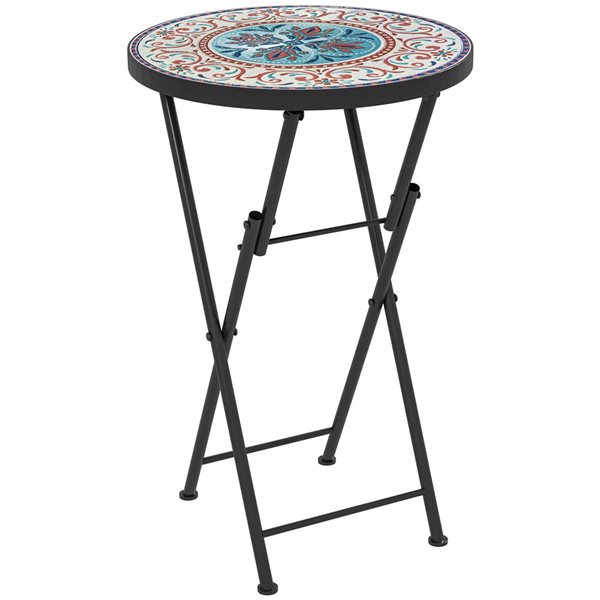Outsunny 14-in Folding Mosaic Patio Side Table - Mixed Colour
