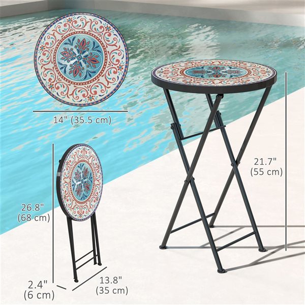 Outsunny 14-in Folding Mosaic Patio Side Table - Mixed Colour
