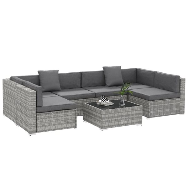 Outsunny 7 Pcs Garden Synthetic Rattan Sectional Sofa Set - Grey