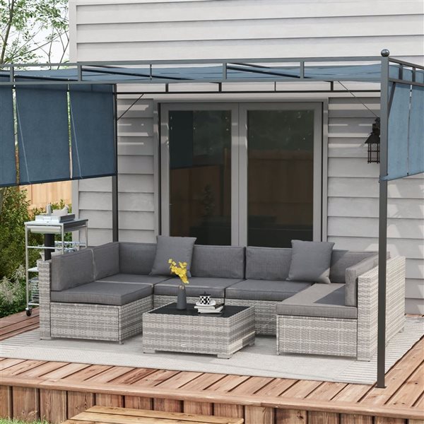 Outsunny 7 Pcs Garden Synthetic Rattan Sectional Sofa Set - Grey