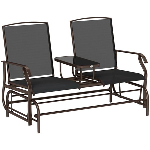 Outsunny 2-Seat Outdoor Glider Rocking Chair w/ Centre Table - Black
