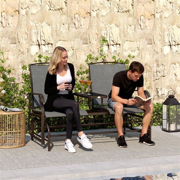 Outsunny 2-Seat Outdoor Glider Rocking Chair w/ Centre Table - Black