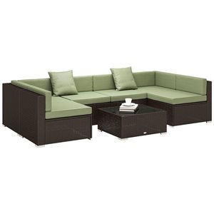 Outsunny 7 Pcs Garden Synthetic Rattan Sectional Sofa Set - Green