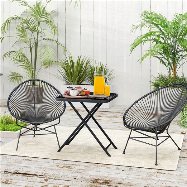 Outsunny Folding Outdoor Patio Table w/ Rattan-Like Top - Black