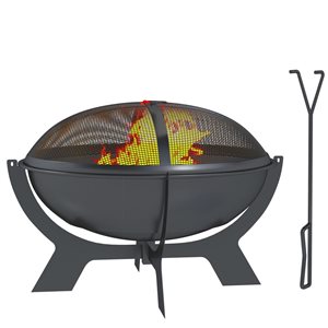 Outsunny Round Outdoor Fire Pit w/ Lid and Poker - Black