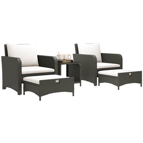 Ensemble de conversation pour patio en Outsunny en osier synthétique avec 6 coussins, blanc